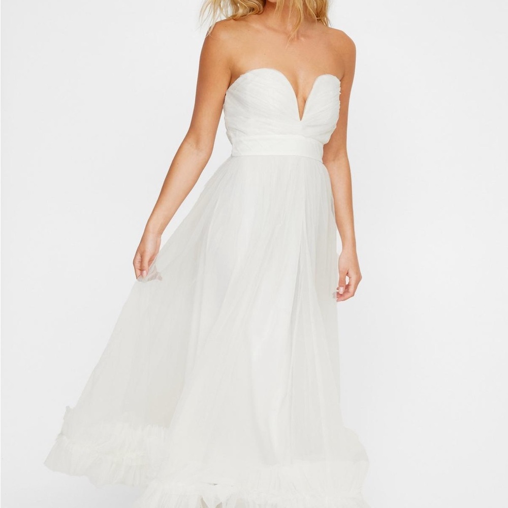 Tulle white Midi Dress